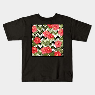 Tropical Floral Pattern with Chevron Kids T-Shirt